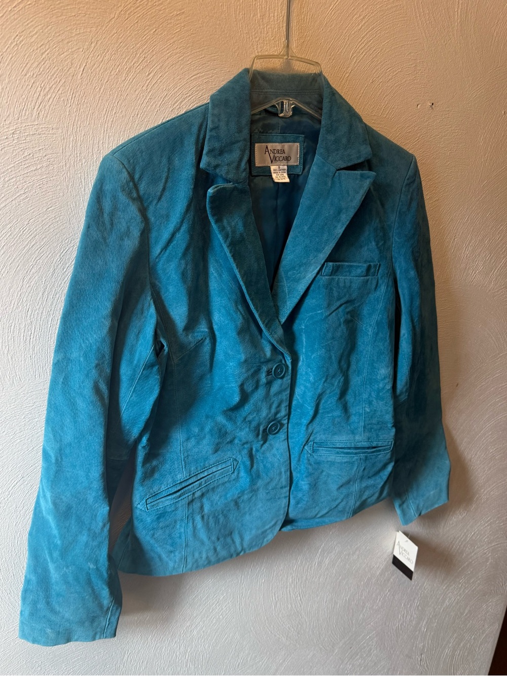 Vintage Andrea Viccaro Teal Suede Leather Blazer Jacket Y2K Small NWT - Picture 2 of 6